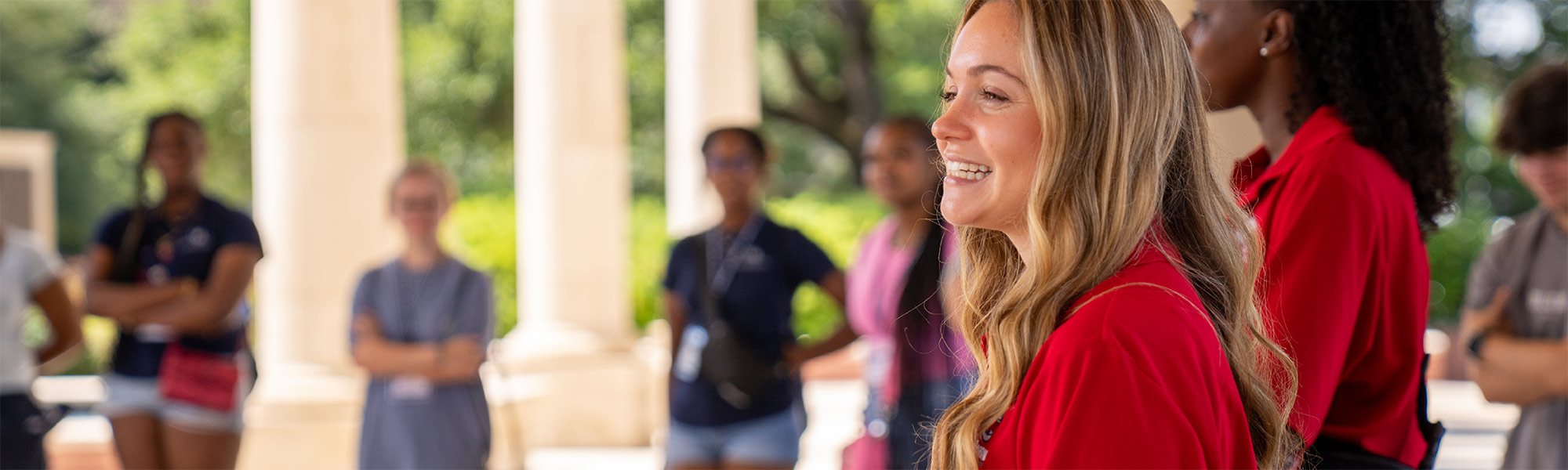 Smiling student at campus tour.