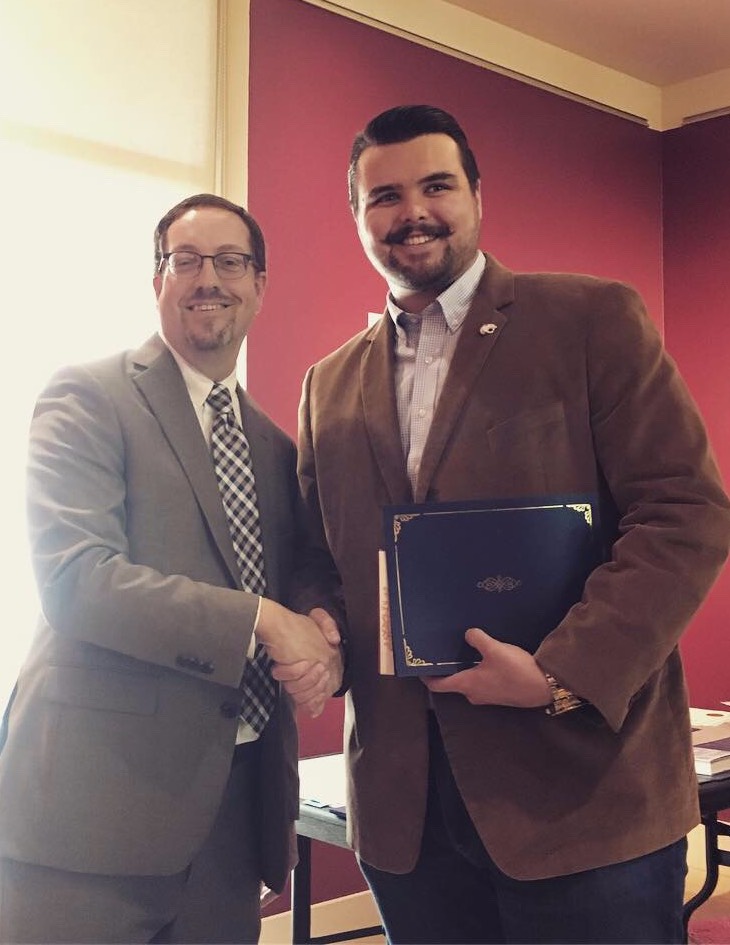 Department Chair Dr. David Messenger with Howard F. Mahan Outstanding Graduating Senors 2019 Kaleb Nailer