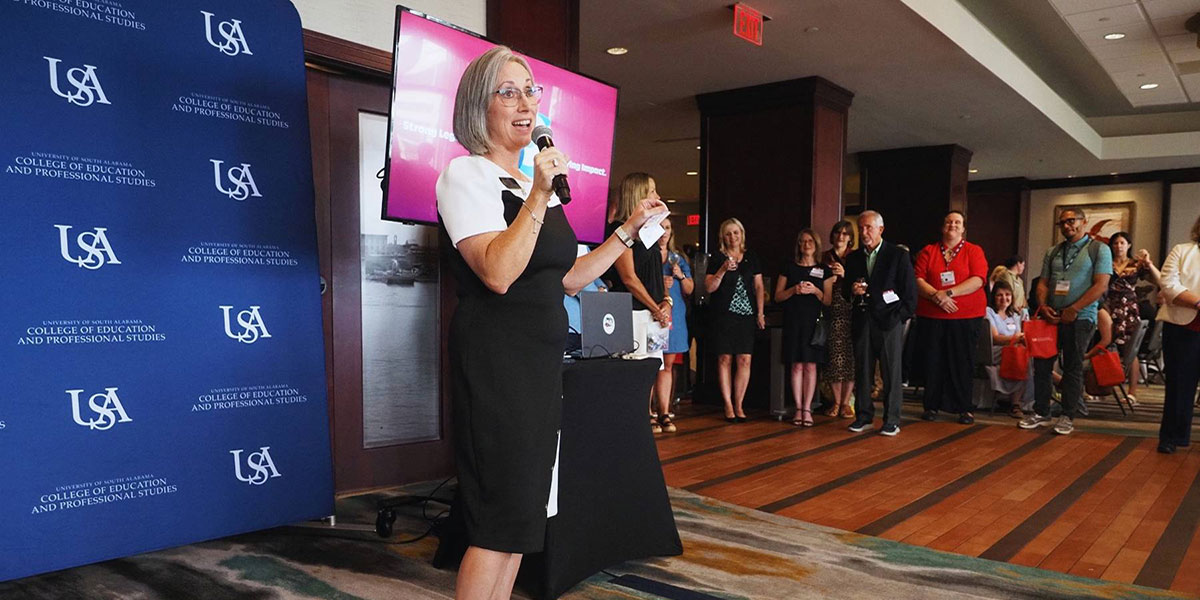 The College of Education and Professional Studies turns 60 on Feb. 1, 2027. To kick off the yearlong celebration, a “Sip and Mingle” reception was held in downtown Mobile.