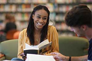 Student studying in library.