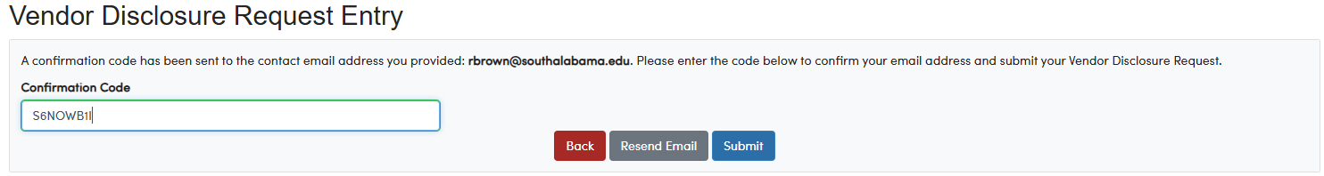Screenshot of Vendor Disclosure Request Entry