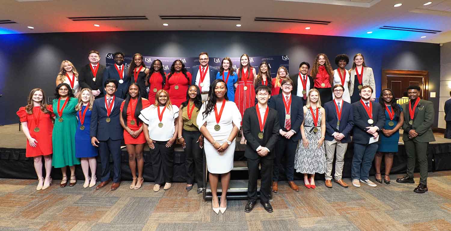 Jaguar Senior Medallion Society inductees smiling for a photo. data-lightbox='featured'