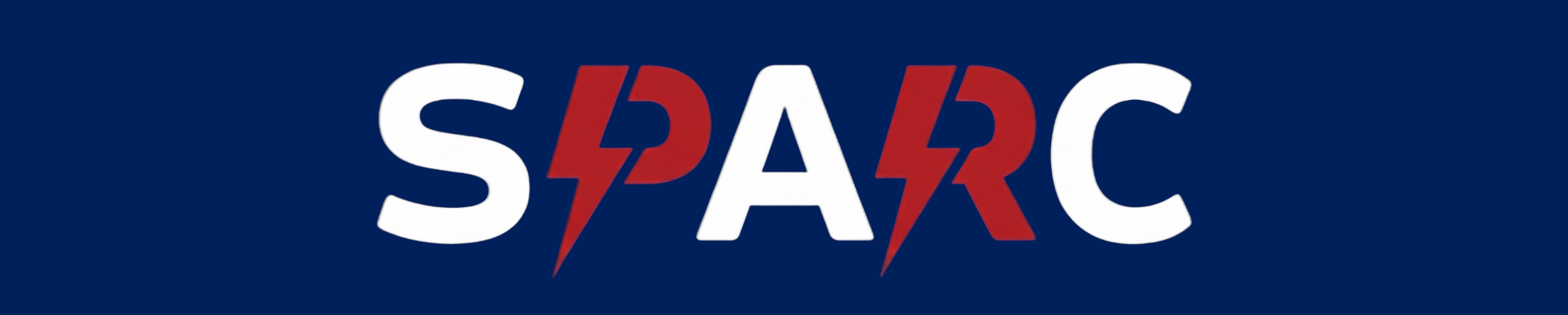 SPARC logo in red and white letters on a blue background, incorporating two lightning bolts